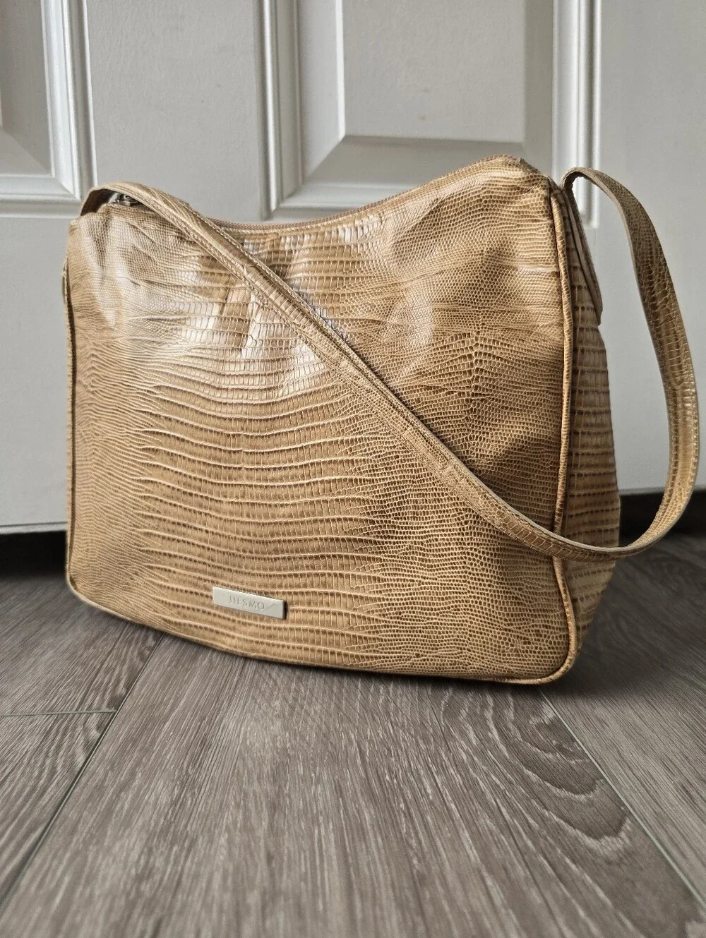 Desmo Made in Italy Tan Lizard Embossed Leather Shoulder Bag Vintage Camel Purse